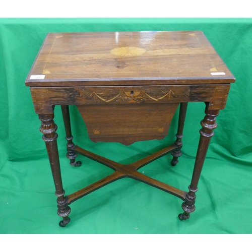 299 - Inlaid rosewood sewing table - Approx size: W: 60cm D: 39cm H: 71cm