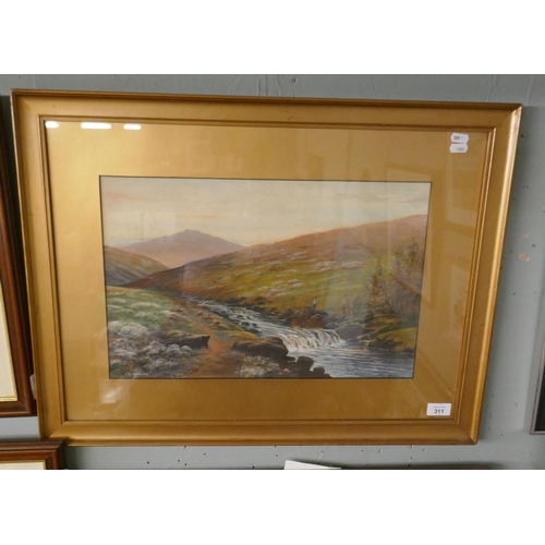 311 - Watercolour river scene by C H Pedler - Approx image size: 48cm x 30cm