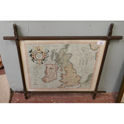 316 - Framed print of British Isles from original dated 1595