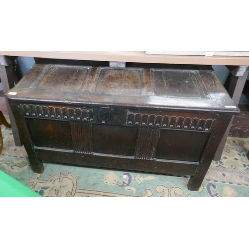 374 - 18thC coffer with candle box and key - Approx size: W: 114cm D: 50cm H: 64cm