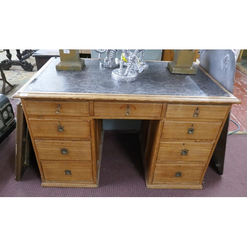 394 - Pitch pine pedestal desk - Approx size: W: 122cm D: 74cm H: 75cm