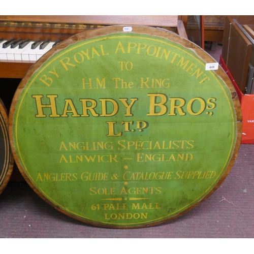 448 - Wooden advertising plaque - Hardy Bros Ltd - Approx diameter: 80cm