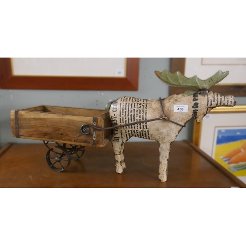 458 - Decorative metal reindeer figure and cart