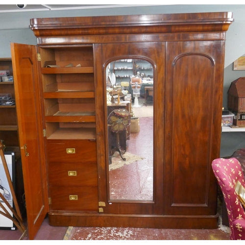 466 - Large Victorian mahogany mirrored wardrobe - Approx size: W: 200cm D: 66cm H: 222cm