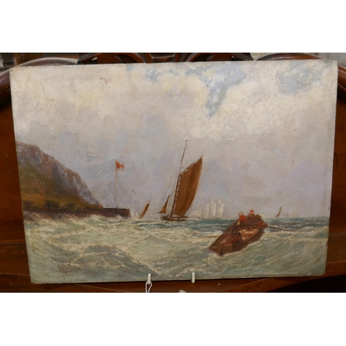 500 - Oil on board of sailing scene by E G Lowe 1903 - Approx size: 36cm x 26cm