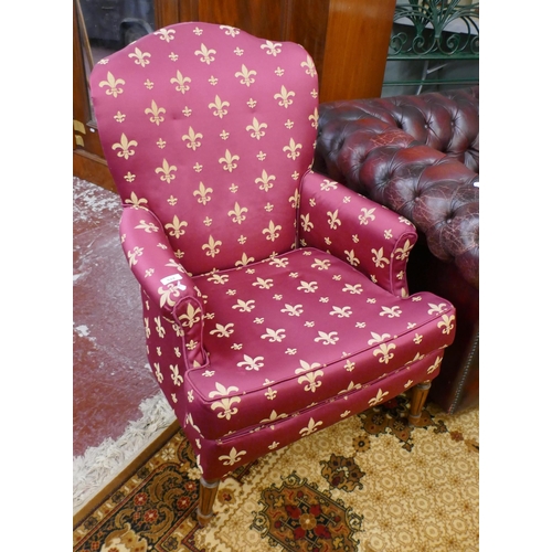 524 - Edwardian armchair with fleur-de-lys upholstery