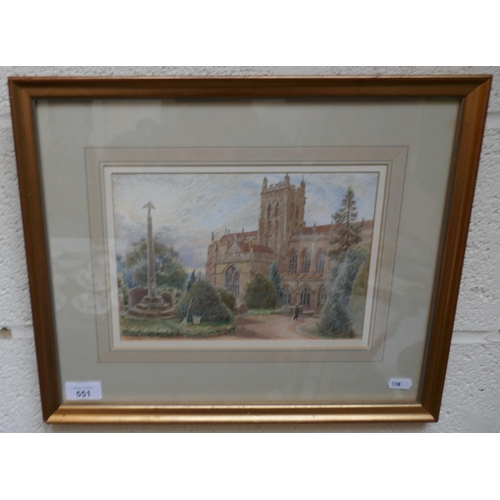 551 - Watercolour - Malvern Priory by Harry Goodwin - Approx image size: 25cm x 18cm