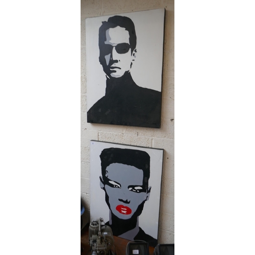 577 - 2 paintings on canvas - Keanu Reeves and Grace Jones