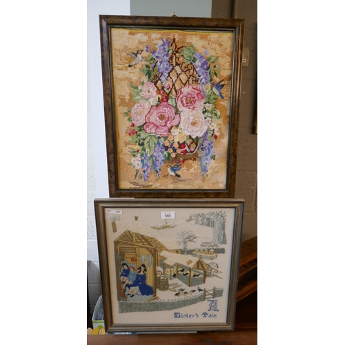 580 - 2 framed embroidery's