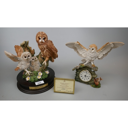 594 - Collection of owl figures to include clock