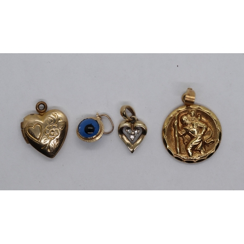 61 - 4 gold pendants - one to include diamonds