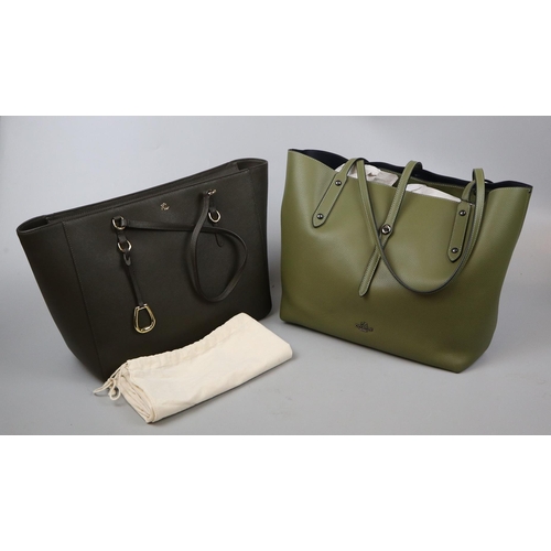 613 - Green leather handbag by Coach with original receipts together with a Ralph Lauren handbag with orig... 