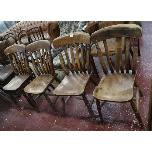 616 - Set of 4 elm seated slat back dining chairs