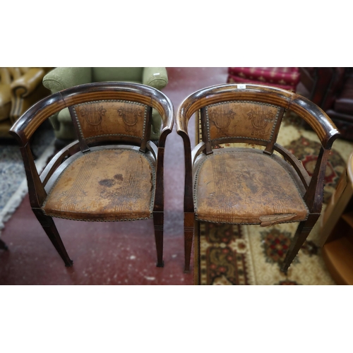 621 - Pair of Edwardian inlaid tub chairs