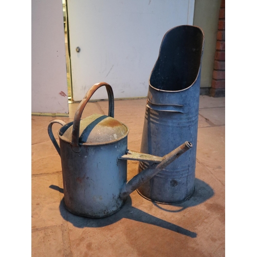 628 - Galvanised watering can and coal scuttle