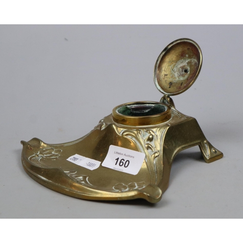 160 - Brass Art Nouveau ink well