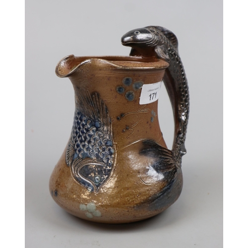 171 - Fish handled Martin Bros. style jug from the Conderton Pottery - Approx height: 21cm