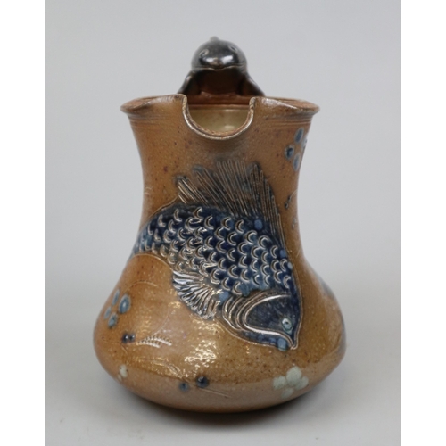 171 - Fish handled Martin Bros. style jug from the Conderton Pottery - Approx height: 21cm