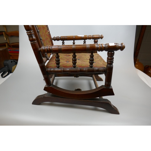 252 - Antique Victorian oak child/doll's American rocking chair