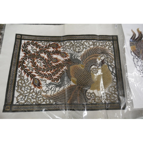 291 - 3 Indonesian leather pictures - peacock and demons