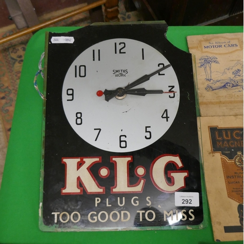 292 - Automobilia - Car manuals and a Smiths advertising clock