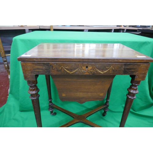 299 - Inlaid rosewood sewing table - Approx size: W: 60cm D: 39cm H: 71cm