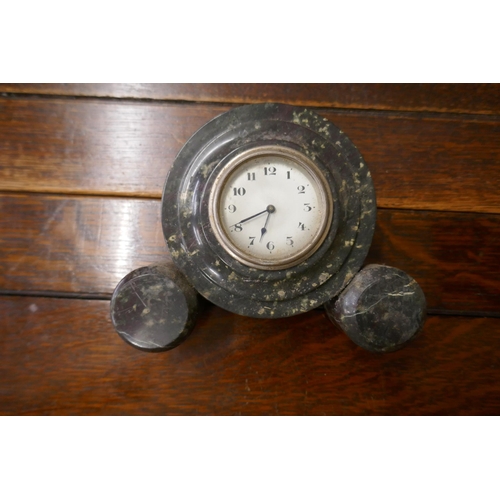 354 - Collectables to include serpentine mantle clock, AA badge etc.