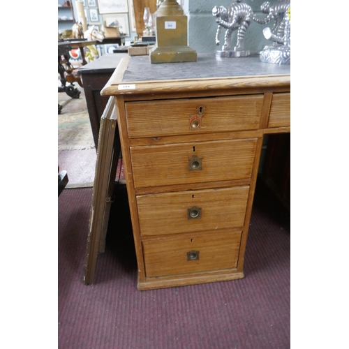 394 - Pitch pine pedestal desk - Approx size: W: 122cm D: 74cm H: 75cm