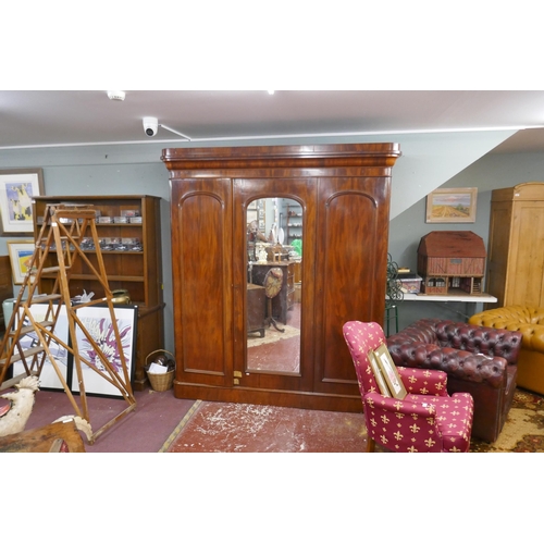 466 - Large Victorian mahogany mirrored wardrobe - Approx size: W: 200cm D: 66cm H: 222cm