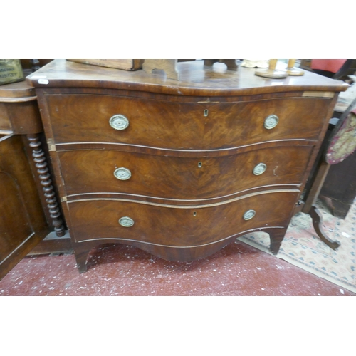 508 - Georgian walnut serpentine chest of 3 drawers on bracket feet - Approx size: W: 112cm D: 62cm H: 93c... 