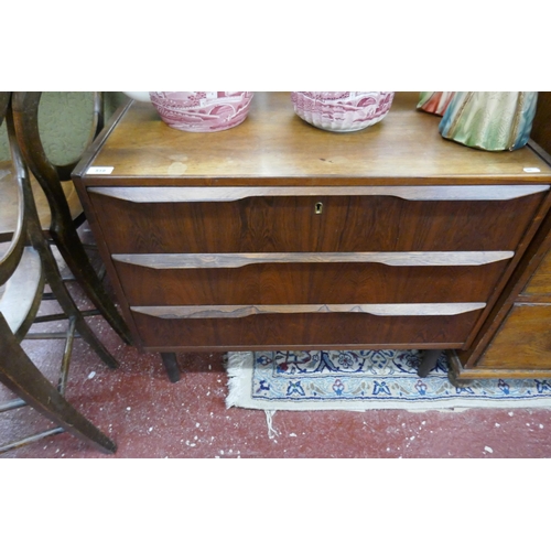 519 - Mid century exotic wood chest of 3 drawers - Made in Denmark stamped on back - Approx size: W: 80cm ... 