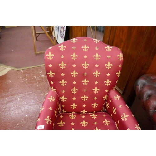 524 - Edwardian armchair with fleur-de-lys upholstery