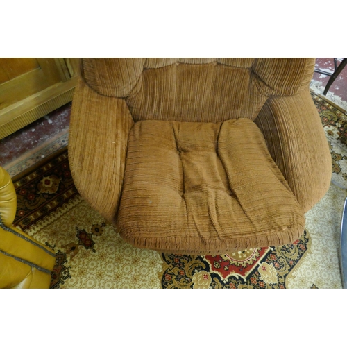 527 - Comfortable retro swivel chair with brown corduroy upholstery