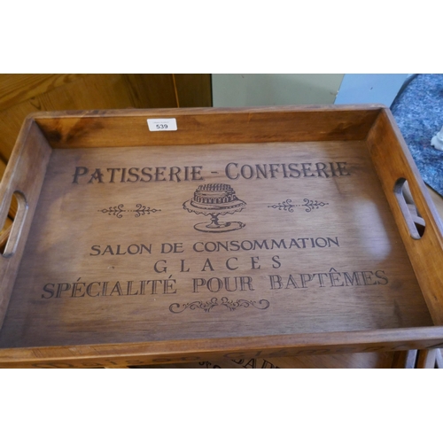 539 - 3 graduated wooden advertising trays 