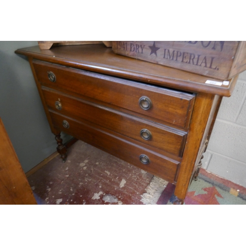 588 - Antique oak chest of 3 drawers - Approx size: W: 99cm D: 47cm H: 89cm