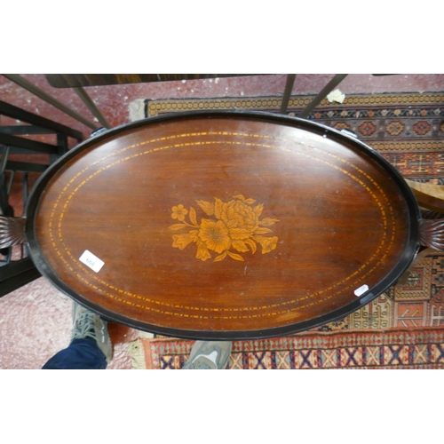 608 - Antique inlaid tray on stand