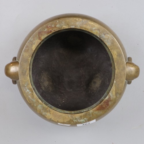 463 - Large Chinese bronze censor with elephant ring handles