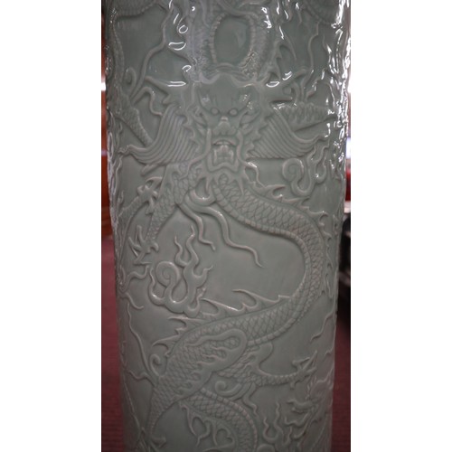 459 - Chinese ceramic stick stand depicting the 4 clawed dragon - Approx height: 78cm