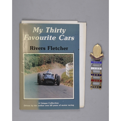 106 - Bugatti owners club lapel badge from ex-racing driver Rivers Fletcher & a copy of his book 'My T... 