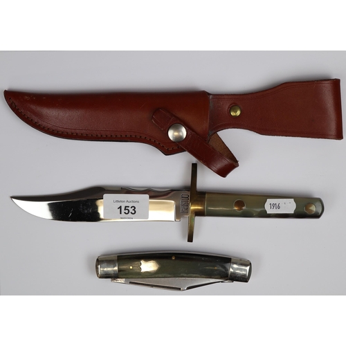 153 - 2 horn handled knives - one in sheath and one folding