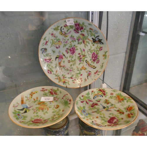177 - 3 hand painted Oriental plates
