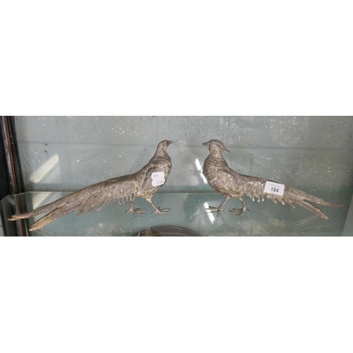 184 - Large pair of silver plated pheasants