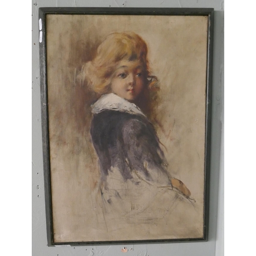 321 - Oil on canvas - Portrait of a French girl - Approx image size: 38cm x 55cm