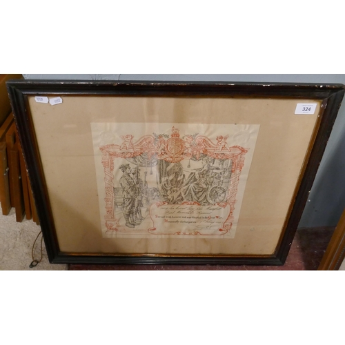 324 - Framed certificate of service The Great War 1919