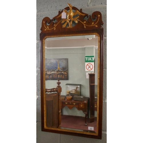 353 - Georgian mahogany fret work mirror adorned with ho-ho bird - Approx 47cm x 96cm
