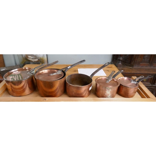 403 - 5 copper saucepans