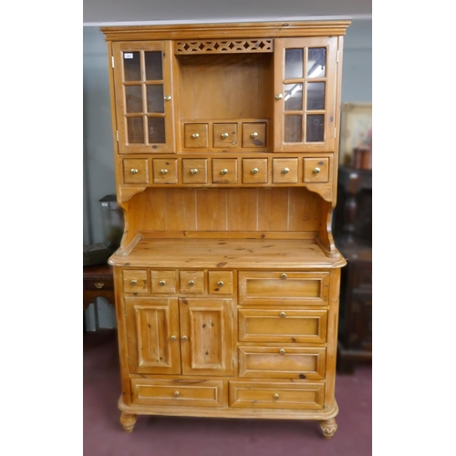 405 - Pine dresser with unusual glass fronted drawers - Approx size: W: 122cm D: 46cm H: 215cm