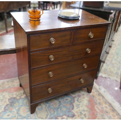 407 - Antique mahogany chest of 2 over 3 drawers on bracket feet - Approx size: W: 84cm D: 53cm H: 93cm