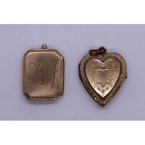 45 - Hallmarked 9ct gold locket together with a yellow metal one