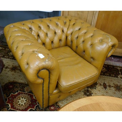 457 - Tan square Chesterfield chair